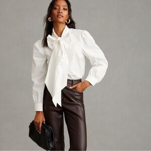 Mare Mare by Anthropologie Button Down Oversized Bow Neck Tie Shirt S